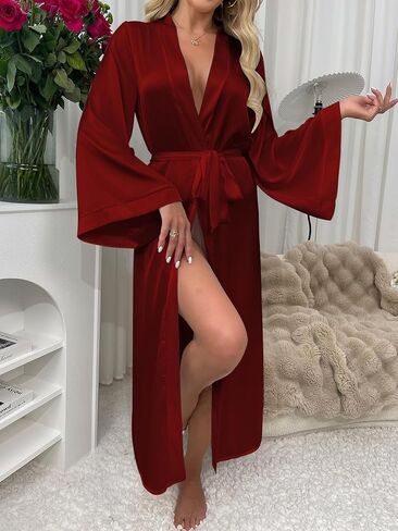 Long Robes for Women Satin White Robe Soft Lightweight Bathrobe, Elegant Sleepwear for Bride & Everyday Lounge in Saudi Arabia
