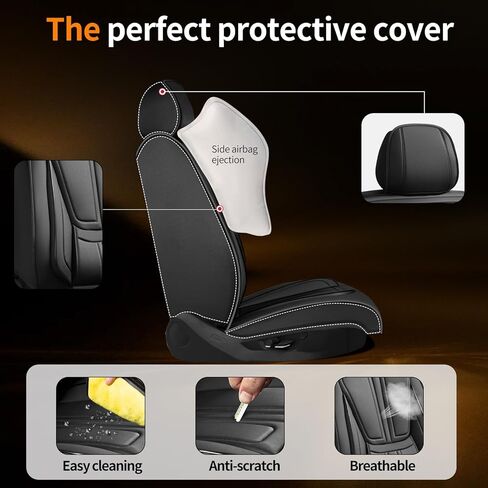 أغطية مقاعد السيارة Fit Escape متوافقة مع Ford Escape 2001-2023 2024 2025. تغطية كاملة من الجلد المقاوم للماء، واقي وسادة المقعد لجميع الأحوال الجوية - سهل التركيب (مجموعة كاملة من 5 مقاعد، أسود) in Kuwait