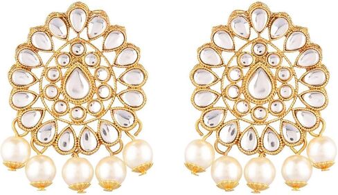 Efulgenz Kundan Necklace Indian Jewelry Kundan Crystal Faux Pearl Necklace Set Bollywood Wedding Choker Necklace Earrings Maang Tikka Bridal Set for Women in Saudi Arabia