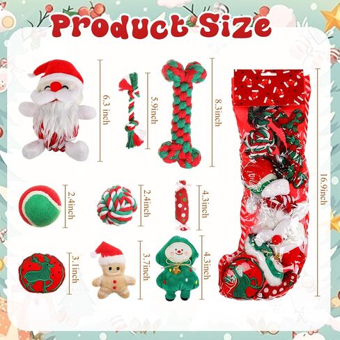 10 Pieces Christmas Dog Toys Gifts Dog Christmas Stocking with Assorted Toys for Puppy Chew Rope Toys for Teething for Small and Medium Dogs in Kuwait