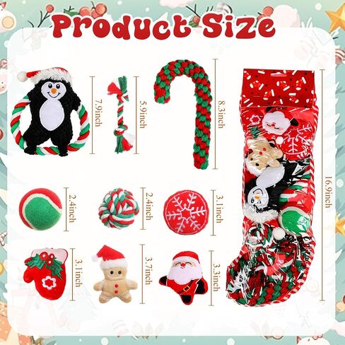 10 Pieces Christmas Dog Toys Gifts Dog Christmas Stocking with Assorted Toys for Puppy Chew Rope Toys for Teething for Small and Medium Dogs in Kuwait