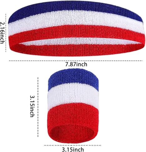 مجموعة عصابة رأس مخططة، 2 سوار معصم و1 عصابة رأس، أربطة رياضية ماصة للرطوبة للرياضة، للرجال والنساء، أربطة رياضية لكرة السلة، التنس، التمرينات in Kuwait