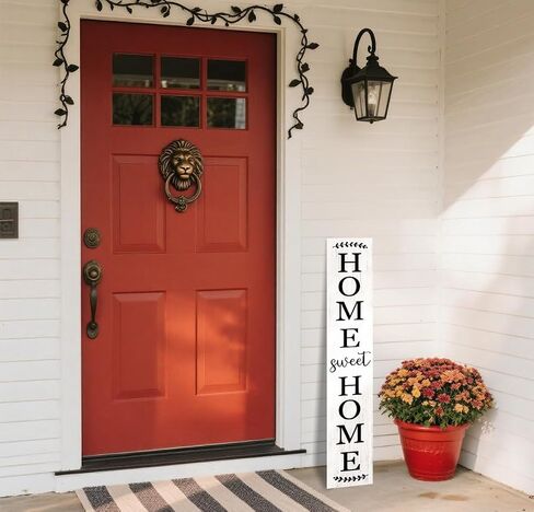 علامة الشرفة الخشبية من Home Sweet Home، ديكورات معلقة رأسية، علامة ترحيب، علامة زخرفية للباب الأمامي، مقاس 47 × 7.8 بوصة، لتزيين الفناء الخارجي (خشب أبيض) in Kuwait