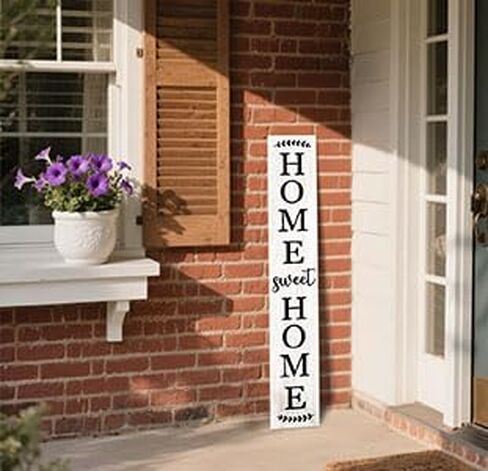 علامة الشرفة الخشبية من Home Sweet Home، ديكورات معلقة رأسية، علامة ترحيب، علامة زخرفية للباب الأمامي، مقاس 47 × 7.8 بوصة، لتزيين الفناء الخارجي (خشب أبيض) in Kuwait