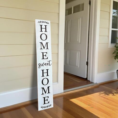 علامة الشرفة الخشبية من Home Sweet Home، ديكورات معلقة رأسية، علامة ترحيب، علامة زخرفية للباب الأمامي، مقاس 47 × 7.8 بوصة، لتزيين الفناء الخارجي (خشب أبيض) in Kuwait