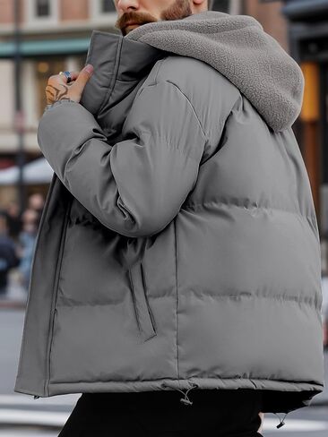 Men's Hooded Winter Puffer Jacket, Windproof Thermal Coat with Easy Hook-and-Loop Closure in Saudi Arabia