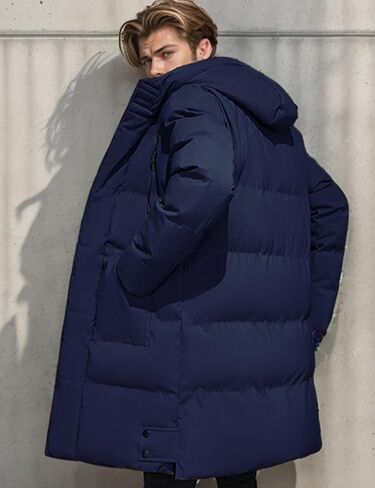 Gihuo Mens Long Puffer Jacket Winter Warm Hooded Outerwear Quilted Jacket Zip Up Padded Coats Outerwear in Kuwait
