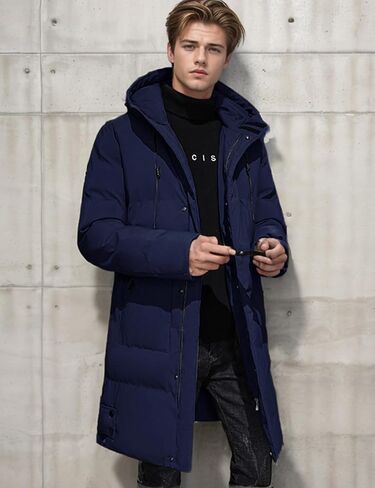 Gihuo Mens Long Puffer Jacket Winter Warm Hooded Outerwear Quilted Jacket Zip Up Padded Coats Outerwear in Kuwait