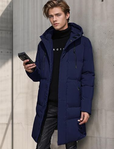 Gihuo Mens Long Puffer Jacket Winter Warm Hooded Outerwear Quilted Jacket Zip Up Padded Coats Outerwear in Kuwait