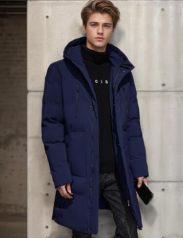 Gihuo Mens Long Puffer Jacket Winter Warm Hooded Outerwear Quilted Jacket Zip Up Padded Coats Outerwear in Kuwait