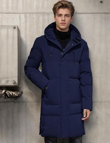 Gihuo Mens Long Puffer Jacket Winter Warm Hooded Outerwear Quilted Jacket Zip Up Padded Coats Outerwear in Kuwait