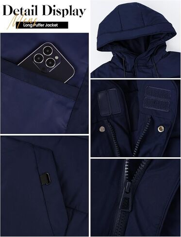 Gihuo Mens Long Puffer Jacket Winter Warm Hooded Outerwear Quilted Jacket Zip Up Padded Coats Outerwear in Kuwait