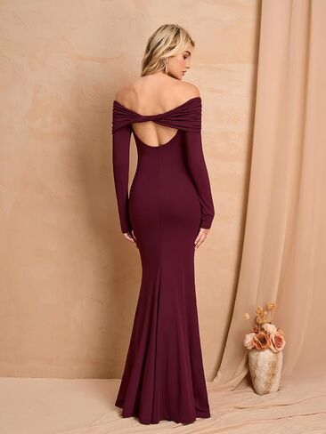 Women's Fall Off The Shoulder Maxi Dress Elegant Long Sleeve Bodycon Formal Wedding Guest Dresses in Kuwait