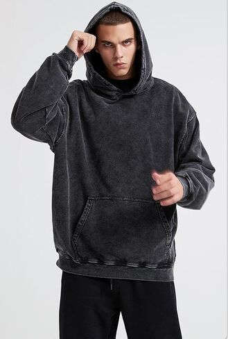 Mens Vintage Oversized Hoodie Acid Wash Heavyweight Cotton Sweatshirt Unisex Couples Women Baggy Pullover Hoodie in Saudi Arabia