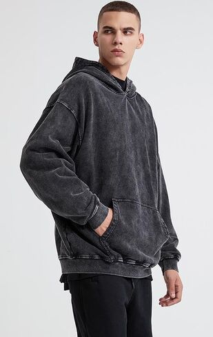 Mens Vintage Oversized Hoodie Acid Wash Heavyweight Cotton Sweatshirt Unisex Couples Women Baggy Pullover Hoodie in Saudi Arabia