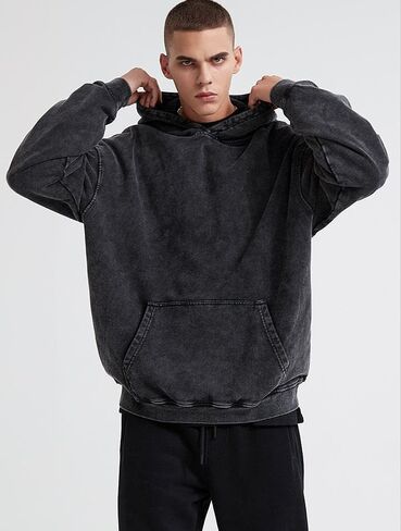 Mens Vintage Oversized Hoodie Acid Wash Heavyweight Cotton Sweatshirt Unisex Couples Women Baggy Pullover Hoodie in Saudi Arabia