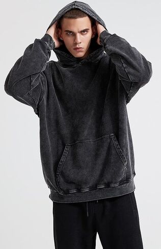 Mens Vintage Oversized Hoodie Acid Wash Heavyweight Cotton Sweatshirt Unisex Couples Women Baggy Pullover Hoodie in Saudi Arabia