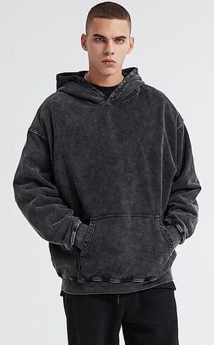 Mens Vintage Oversized Hoodie Acid Wash Heavyweight Cotton Sweatshirt Unisex Couples Women Baggy Pullover Hoodie in Saudi Arabia