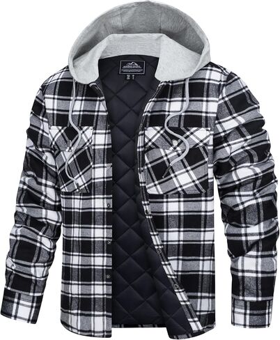 TACVASEN Mens Flannel Jacket with Hood Thick Plaid Flannel Shirts Quilted Lined Long Sleeve Winter Cotton Coat Button Down in Saudi Arabia