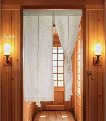 Japanese Noren Curtain, Linen Doorway Tapestry with Tie-Backs, Natural Beige Rod Pocket Door Curtain, Room Divider Tapestry (33x47''-85x120cm) in Saudi Arabia