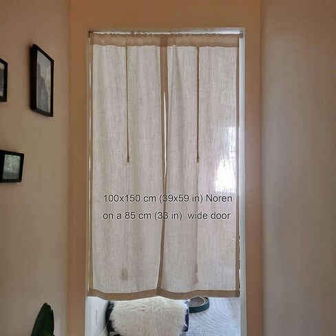 Japanese Noren Curtain, Linen Doorway Tapestry with Tie-Backs, Natural Beige Rod Pocket Door Curtain, Room Divider Tapestry (33x47''-85x120cm) in Saudi Arabia
