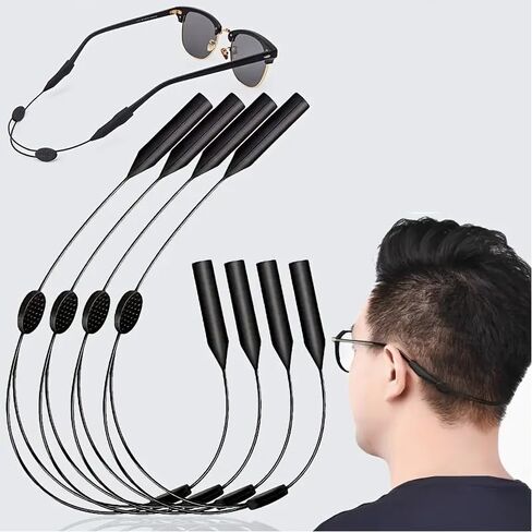 4pcs, Cool Classic Black Glasses Straps, Adjustable Sunglasses Lanyards, Comfortable Practical Glasses Fixers, Outdoor Sports Eyewear Retainers in Saudi Arabia