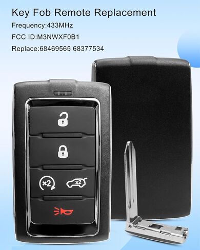 استبدال مفتاح Fob عن بعد مناسب لسيارة Jeep Grand Cherokee L Wagoneer 2021 2022 2023، 433MH للتحكم عن بعد للدخول بدون مفتاح استبدال 68469565، 68377534 FCC ID: M3NWXF0B1 in Saudi Arabia