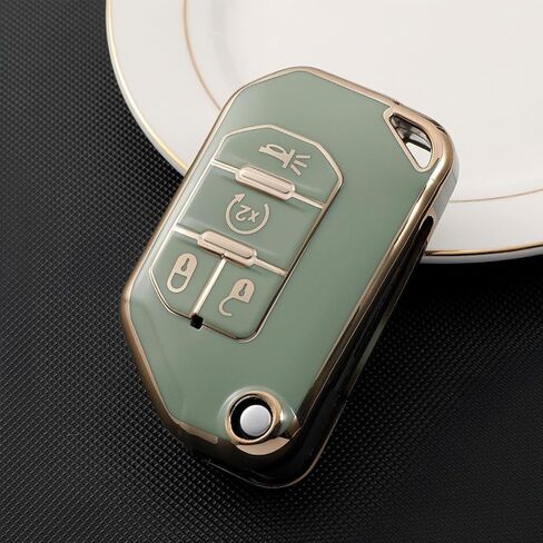 Compatible with Jeep Key Fob Cover,Leather Keychain Soft TPU Protection Key Case for 2018 2019 2020 2021 2022 2023 Jeep Wrangler Gladiator JL JLU Rubicon 4 Buttons Smart Key,A Green in Saudi Arabia