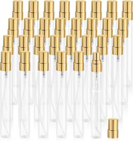 30 Pcs 10ml/0.34oz Mini Spray Bottle Glass Fine Mist Perfume Atomizer Empty Sample Containers with Golden Lids for Travel Cleaning Essential Oils in Kuwait