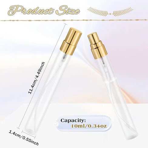 30 Pcs 10ml/0.34oz Mini Spray Bottle Glass Fine Mist Perfume Atomizer Empty Sample Containers with Golden Lids for Travel Cleaning Essential Oils in Kuwait