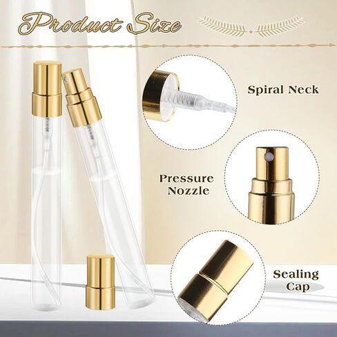 30 Pcs 10ml/0.34oz Mini Spray Bottle Glass Fine Mist Perfume Atomizer Empty Sample Containers with Golden Lids for Travel Cleaning Essential Oils in Kuwait