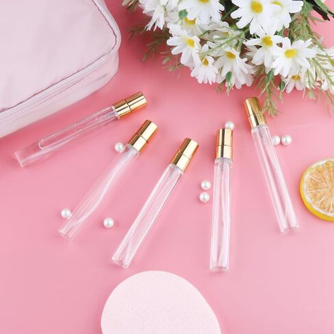 30 Pcs 10ml/0.34oz Mini Spray Bottle Glass Fine Mist Perfume Atomizer Empty Sample Containers with Golden Lids for Travel Cleaning Essential Oils in Kuwait