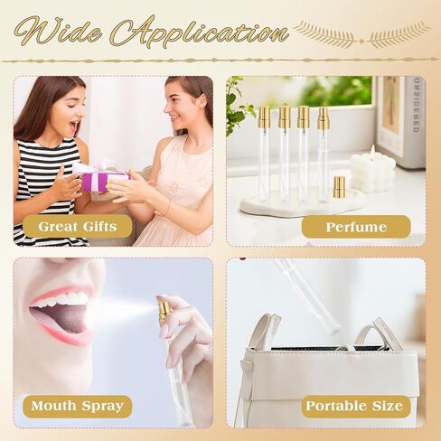 30 Pcs 10ml/0.34oz Mini Spray Bottle Glass Fine Mist Perfume Atomizer Empty Sample Containers with Golden Lids for Travel Cleaning Essential Oils in Kuwait