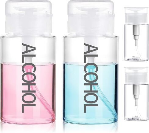 4 Pack Push Down Pump Dispenser 6.7oz/200ML & 80ML Empty Acetone Dispenser Push Top Alcohol Bottles Containers for Nail Polish Makeup Remover Water Facial Toner in Kuwait