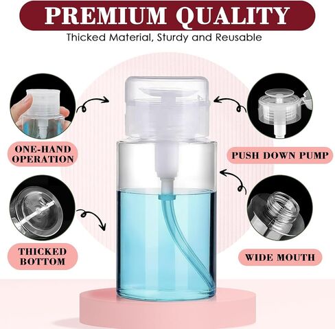 4 Pack Push Down Pump Dispenser 6.7oz/200ML & 80ML Empty Acetone Dispenser Push Top Alcohol Bottles Containers for Nail Polish Makeup Remover Water Facial Toner in Kuwait