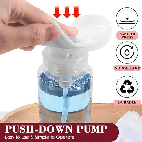 4 Pack Push Down Pump Dispenser 6.7oz/200ML & 80ML Empty Acetone Dispenser Push Top Alcohol Bottles Containers for Nail Polish Makeup Remover Water Facial Toner in Kuwait
