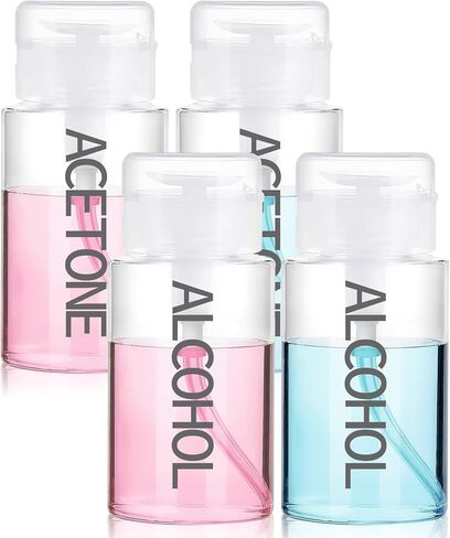 4 Pack Push Down Pump Dispenser 6.7oz/200ML & 80ML Empty Acetone Dispenser Push Top Alcohol Bottles Containers for Nail Polish Makeup Remover Water Facial Toner in Kuwait