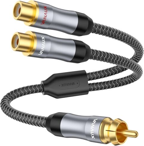 RCA Y Splitter 1 Female to 2 Male, RCA/Phono Splitter Cable, RCA Audio Video Extension Cord Gold Plated Adapter for Amplifiers,CD Player, Subwoofer, Home Theater, HDTV (1ft/30cm) in Kuwait