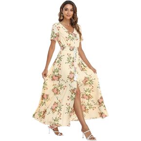 VintageClothing Women's Floral Maxi Dresses Boho Button Up Split Summer Casual Long Dress Beach Party Dress in Kuwait