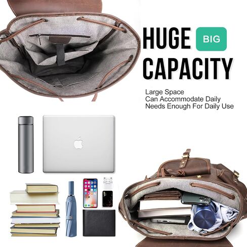 Genuine Leather Men'S Retro Backpack Suitable for 16-Inch Laptops for Business Travel Daily Backpack（9045-Brown） in Saudi Arabia