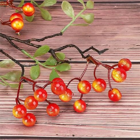 2Pack 27.56Inches Red Leaves Branch Artificial Pip Berry Stems,Spray Picks Handmade Leaves Branch Picks for Christmas Holiday Decor Table Home Wedding (Red) in Saudi Arabia