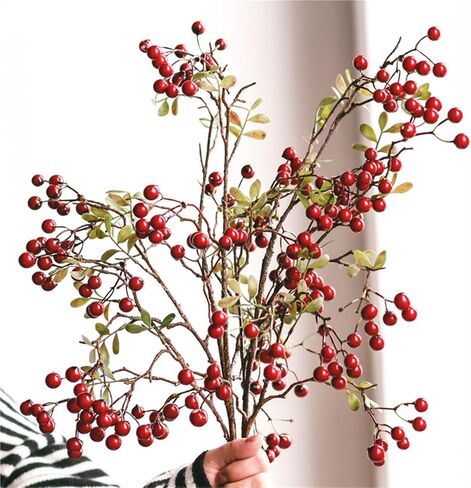 2Pack 27.56Inches Red Leaves Branch Artificial Pip Berry Stems,Spray Picks Handmade Leaves Branch Picks for Christmas Holiday Decor Table Home Wedding (Red) in Saudi Arabia