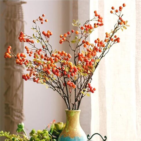 2Pack 27.56Inches Red Leaves Branch Artificial Pip Berry Stems,Spray Picks Handmade Leaves Branch Picks for Christmas Holiday Decor Table Home Wedding (Red) in Saudi Arabia