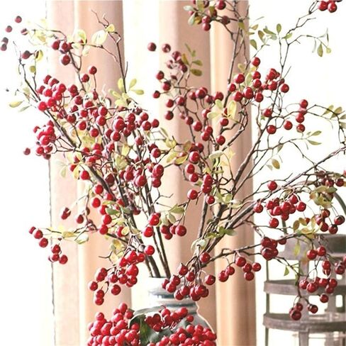2Pack 27.56Inches Red Leaves Branch Artificial Pip Berry Stems,Spray Picks Handmade Leaves Branch Picks for Christmas Holiday Decor Table Home Wedding (Red) in Saudi Arabia