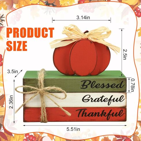 Fall Pumpkin Wood Book Stack Thanksgiving Wooden Tiered Tray Decor Rustic Pumpkin Block Sign Faux Stacked Book Table Centerpiece for Autumn Thanksgiving Farmhouse Kitchen Home Shelf Decoration in Saudi Arabia