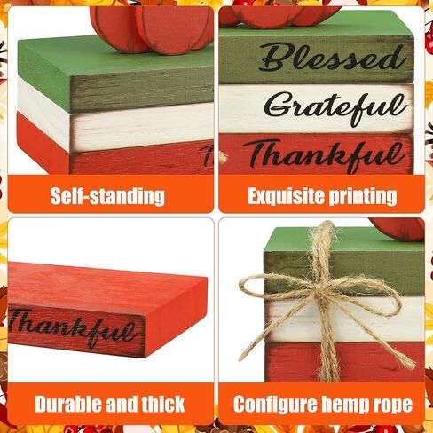 Fall Pumpkin Wood Book Stack Thanksgiving Wooden Tiered Tray Decor Rustic Pumpkin Block Sign Faux Stacked Book Table Centerpiece for Autumn Thanksgiving Farmhouse Kitchen Home Shelf Decoration in Saudi Arabia