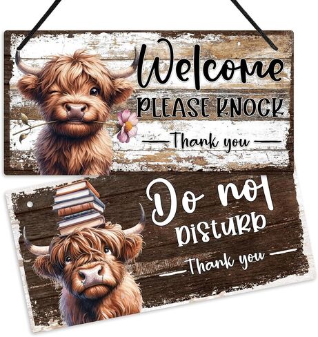 Putuo Decor Cute Highland Cow "Please Knock" و"Do Not Disturb" لافتة باب قابلة للعكس لتزيين باب PVC ريفي ممتع لغرف الأطفال والمكاتب والحضانات وغرفة النوم وغرفة الاجتماعات in Saudi Arabia
