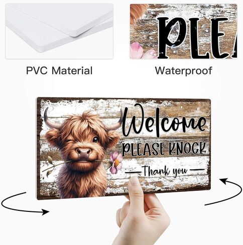 Putuo Decor Cute Highland Cow "Please Knock" و"Do Not Disturb" لافتة باب قابلة للعكس لتزيين باب PVC ريفي ممتع لغرف الأطفال والمكاتب والحضانات وغرفة النوم وغرفة الاجتماعات in Saudi Arabia