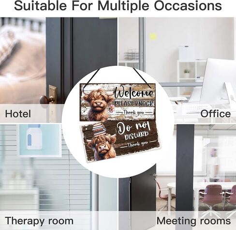 Putuo Decor Cute Highland Cow "Please Knock" و"Do Not Disturb" لافتة باب قابلة للعكس لتزيين باب PVC ريفي ممتع لغرف الأطفال والمكاتب والحضانات وغرفة النوم وغرفة الاجتماعات in Saudi Arabia