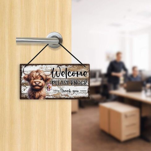 Putuo Decor Cute Highland Cow "Please Knock" و"Do Not Disturb" لافتة باب قابلة للعكس لتزيين باب PVC ريفي ممتع لغرف الأطفال والمكاتب والحضانات وغرفة النوم وغرفة الاجتماعات in Saudi Arabia